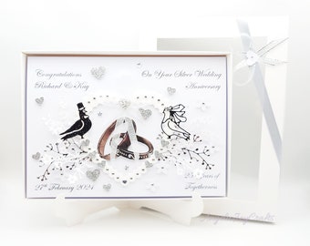 Handmade Personalised 3D Anniversary / Silver / Wedding Card with GIFT BOX