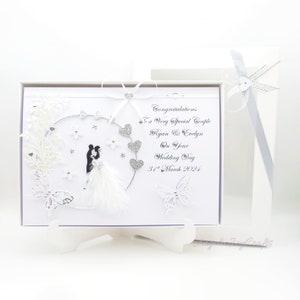 Tarjeta de boda/aniversario de lujo 3D personalizada y hecha a mano con caja de regalo.