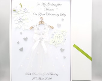 Large A4 Handmade Personalised 3D Christening Dress Card + Gift Box | Christening | Baptism