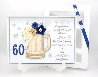 Handmade Personalised Beer Mug Birthday Card + GIFT BOX