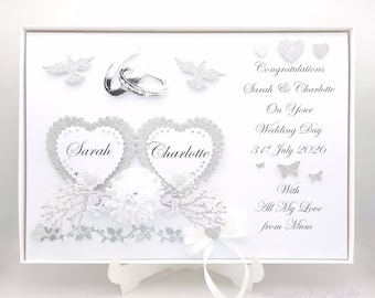 LARGE A4 Handmade Personalised 3D Wedding Card / Anniversary / Engagement Card with GIFT BOX
