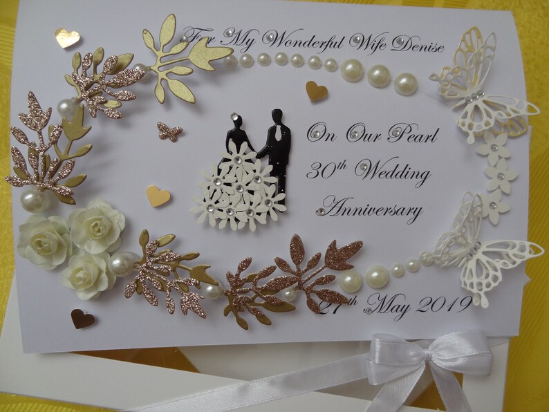 Personalised Handmade PEARL 30th Anniversary / Wedding Card With GIFT ...