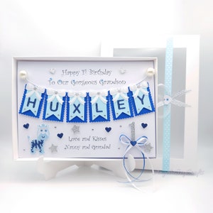 Carte d'anniversaire de luxe personnalisée faite main pour garçon/fils, neveu et petit-fils/tous âges avec boîte-cadeau