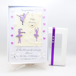 Handgefertigte Luxus personalisierte Ballerina 3D Enkelin Tochter Schwester Nichte Geburtstagskarte mit GESCHENKBOX