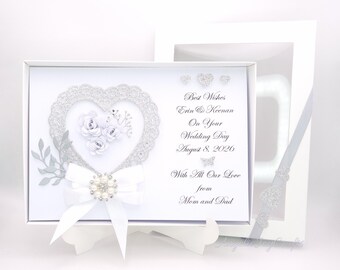 Handmade Luxury Personalised Wedding Card / Anniversary / Engagement Card with GIFT BOX