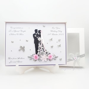 Handgefertigte personalisierte 3D Hochzeitskarte / Jahrestag / Verlobungskarte mit GESCHENKBOX