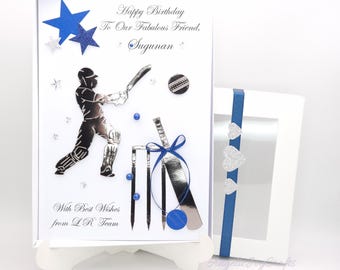 Handmade Personalised Cricket Birthday Card + GIFT BOX