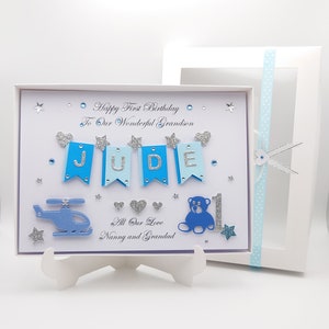 Handgemaakte gepersonaliseerde luxe verjaardagskaart JONGEN / zoon neef kleinzoon / alle leeftijden met GESCHENKVERPAKKING