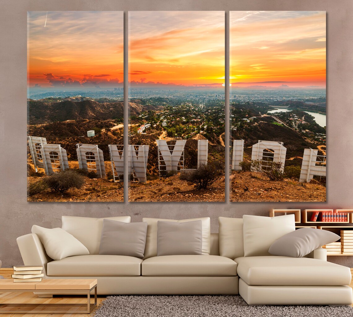 LA wall art Hollywood Sign Cityscape wall art Hollywood wall Etsy