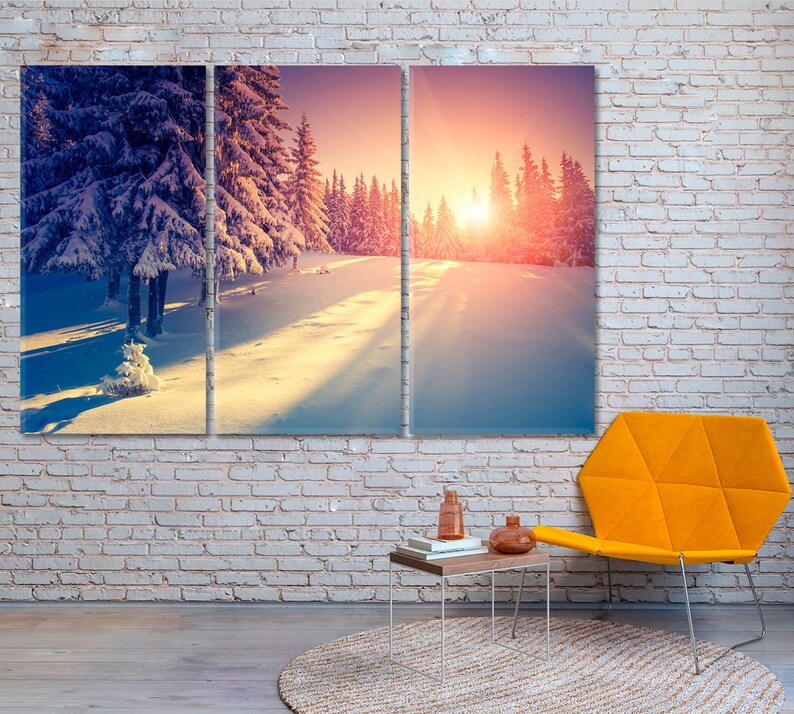 Winter Sunrise Canvas Print Wall Decor Snow Art Sunset Forest Panels