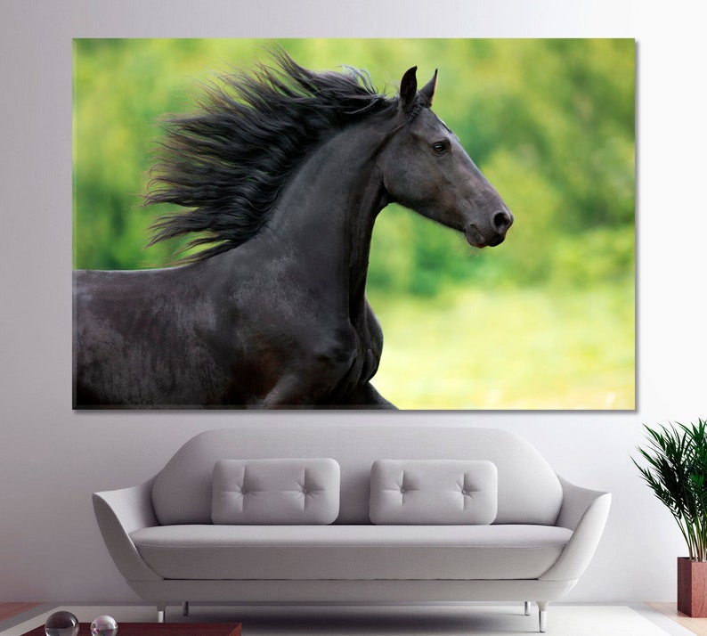Black Horse Canvas Wall Art Black Horse Painting Black Horse Etsy