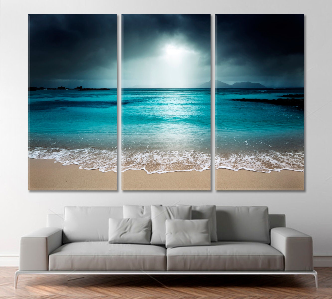 Sun Illuminates Ocean Through Dark Clouds Xlarge Wall Art Etsy