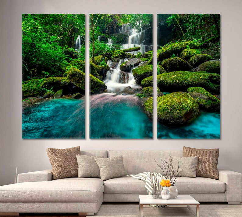 Mountains Wall Art Print Waterfall Canvas Landscape Nature Multi Panel Set Decor Forest