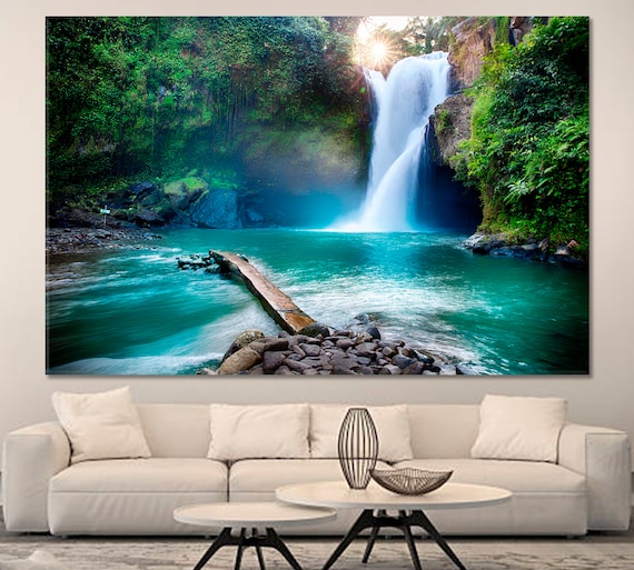 Jungle Waterfall Canvas Black White Landscape Wall Art Picture Home Decor