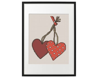 Two Hearts Valentine's Day Cross Stitch Pattern: Easy Home Decor (PDF Pattern)