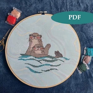 Seeotter Kreuzstich Muster, Kreuzstich Muster, einfache Zählmuster, sofortiger Download PDF, Tierstickerei