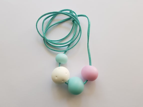 Adjustable Length Leather Cord Pearl Blue Beads Handmade Polymer Clay Bead Necklace Block Colours Grey Teal