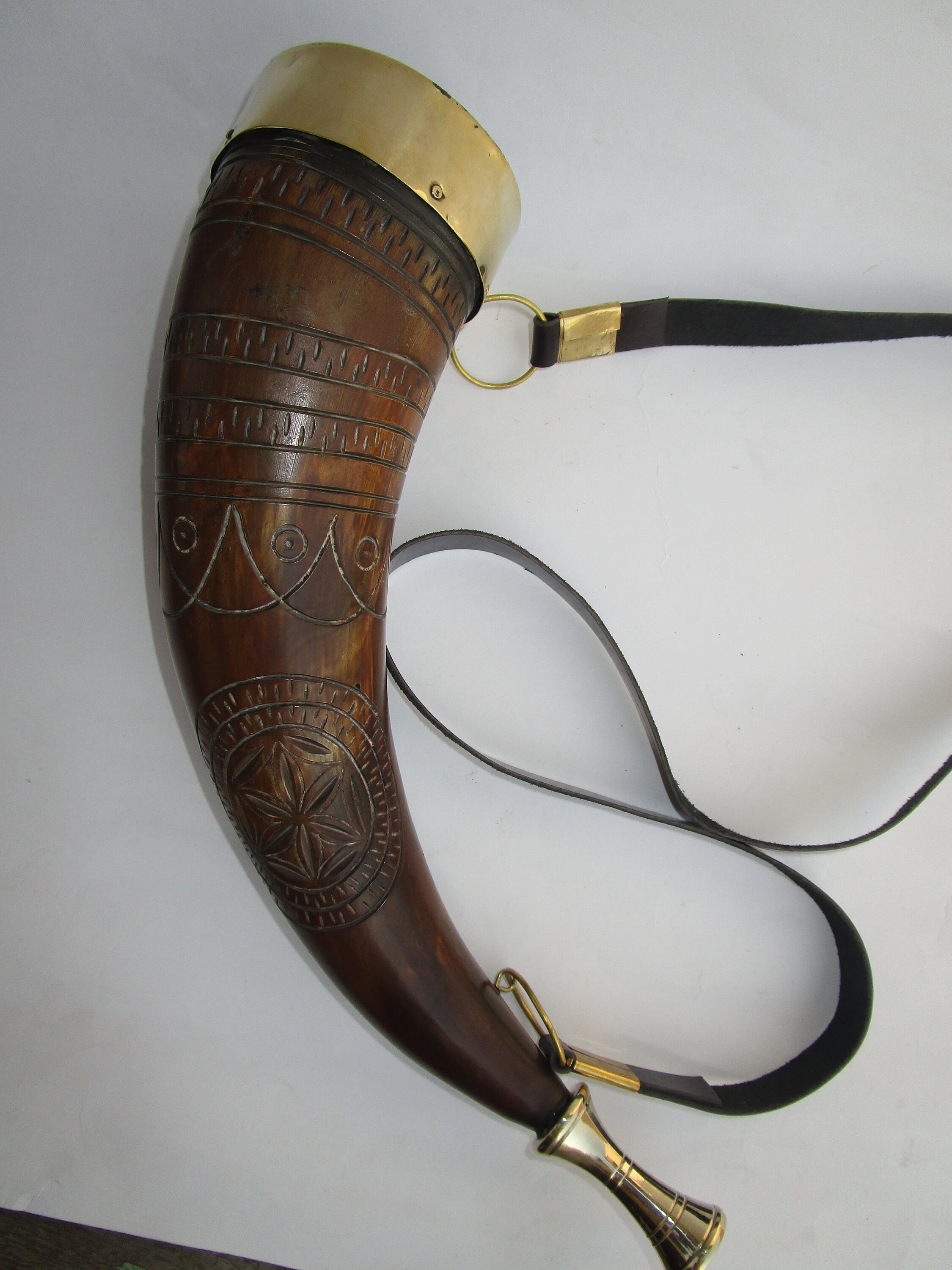 Designer brass adorned Viking Drinking Horn for ale beer wine Etsy