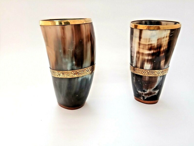 Set of 2 Viking drinking horn mugs cups for beer wine mead ale Etsy