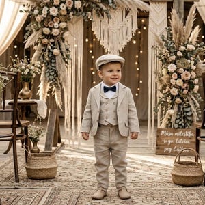 Costume beige pour porteur d'anneau, Costume de mariage pour tout-petit et Costume pour bébé en lin
