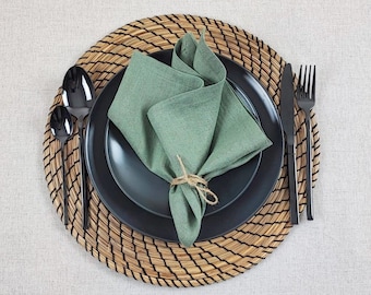 Soft linen napkins, Many colors, Varicolored pure sage green  linen napkins, Green, Navy, Red square napkin set