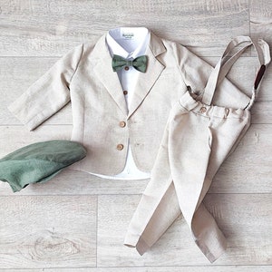 Pagenjunge beige Anzug ein, Ringträger Jacke Outfit, Kinderanzug Set