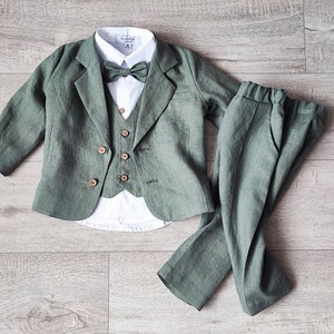 Sage Green Linen Baby Boy Suit: Wedding Outfit, Ring Bearer Attire