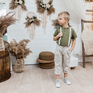 Boys Beige Chino Pants with Straps: Classic Trousers