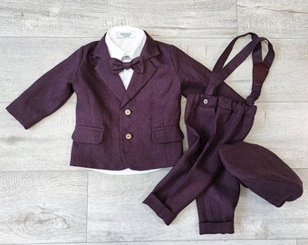 Page boy suit a, Ring bearer jacket outfit, Plum jacket, pants ,hat