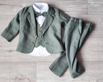 Tenue vert sauge pour porte-alliances a, costume pour bébé garçon, veste, pantalon, costume de mariage pour enfants