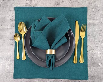 Soft linen turquoise napkins, Large napkins, Many colors, Wedding napkin, Deep blue tableware