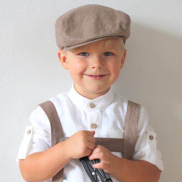 Newsboy cap, baby boy brown flat hat, page boy linen hat, toddler herringbone