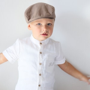 Newsboy cap, baby boy brown flat hat, page boy linen hat, toddler herringbone image 2