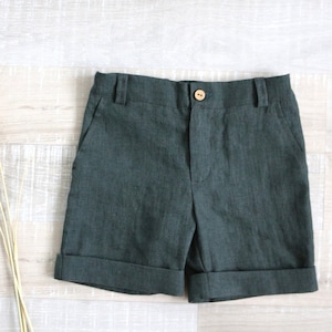 Boys linen shorts, Hunter green bermudas, Page boy shorts, Many colors