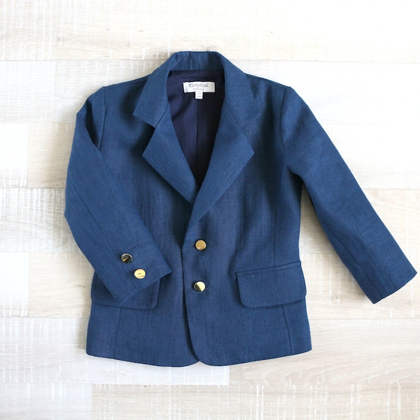 Navy blue blazer, birthday linen blazer, gold buttons