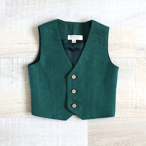 Baby boy emerald green vest, baptism waistcoat, toddler linen vest