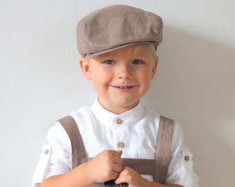 Newsboy cap, baby boy brown flat hat, page boy linen hat, toddler herringbone