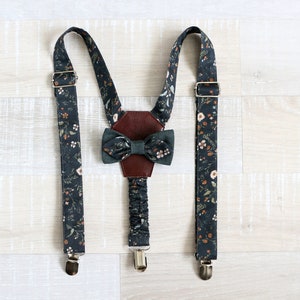 Kids tan with bow tie, flower baby straps, ring bearer toddler braces