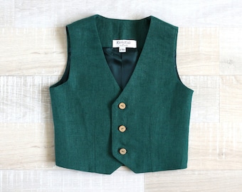 Baby boy emerald green vest, baptism waistcoat, toddler linen vest