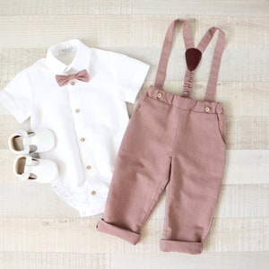 Baby boy olive green suit set, Page boy vest, pants, shirt, Ring bearer suit image 4