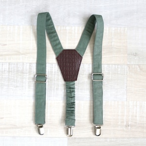 Linen straps, Kids braces, Sage green suspenders for mens
