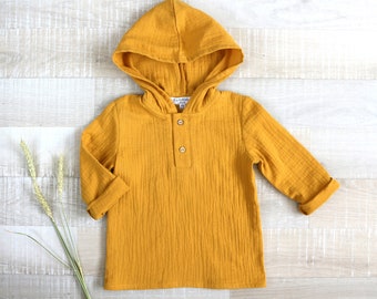 Kids yellow hoodies a, baby boy clothes a, muslin polo jumper, toddler organic cotton shirt