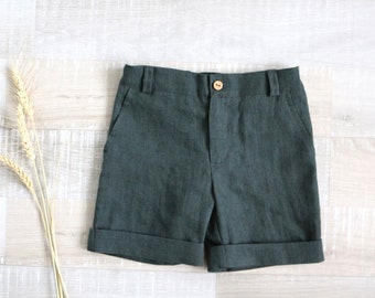 Linnen jongensshort, jagersgroene bermuda's, Page-jongensshort, veel kleuren