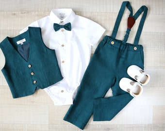 Baby boy turquoise suit set a, baptism pants with straps