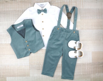 Boys teal velvet outfit, Page boy formal suit set