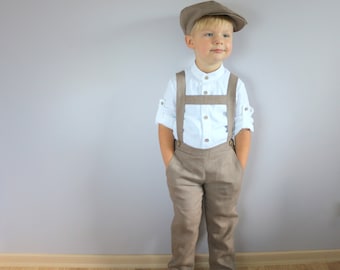 Linen pants for boys a, trousers with braces,  baby long pants