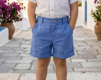 Pantaloncini bermuda in lino, abbigliamento per paggetto bambino, pantaloncini da sposo