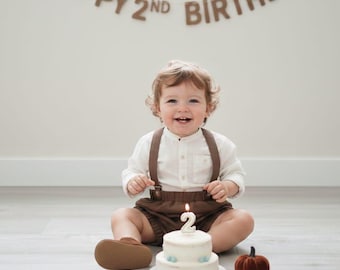 Mutandine per il compleanno del bambino, Tuta per le foto di cake smash, Pantaloncini unisex con bretelle