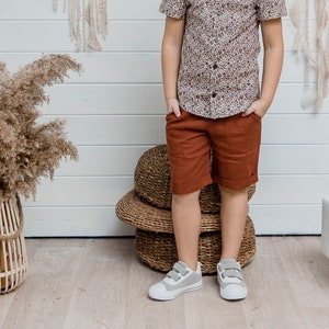 Boys linen shorts, Page boy bermudas, Ring bearer shorts, Toddler linen burt rust shorts