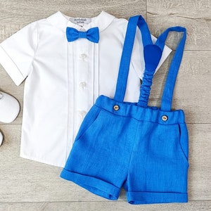 Boys carrier shorts, Ring bearer suit set, cotton shirt, Baby blessing clothes image 2